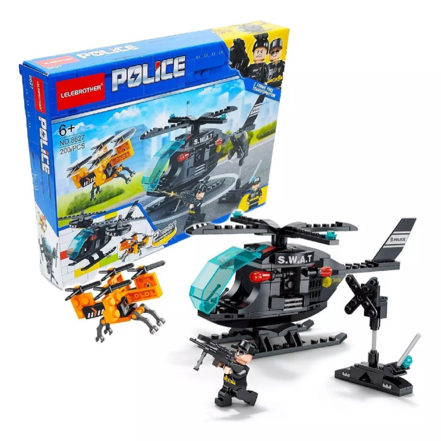 BLOQUES DE CONSTRUCCION HELICOPTERO DE POLICIA X 6 UNDS - 8627