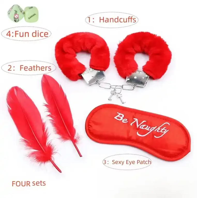 Dado Posiciones + Esposas + Pluma + Antifaz Erotico X6 Unds OMC-381