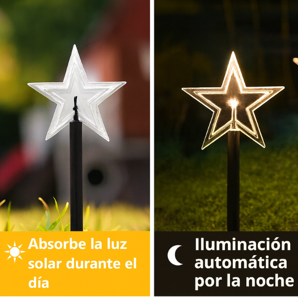 SET 5 ESTRELLAS CON ESTACA Y PANEL SOLAR X 6 UNDS - OMC- 082