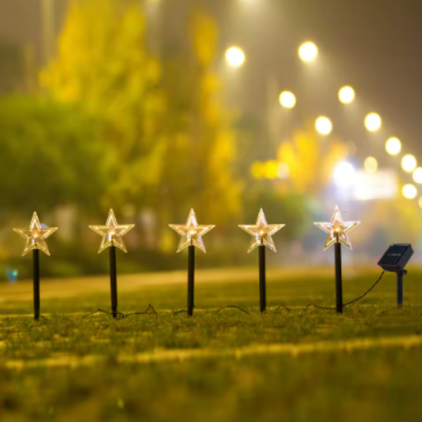 SET 5 ESTRELLAS CON ESTACA Y PANEL SOLAR X 6 UNDS - OMC- 082