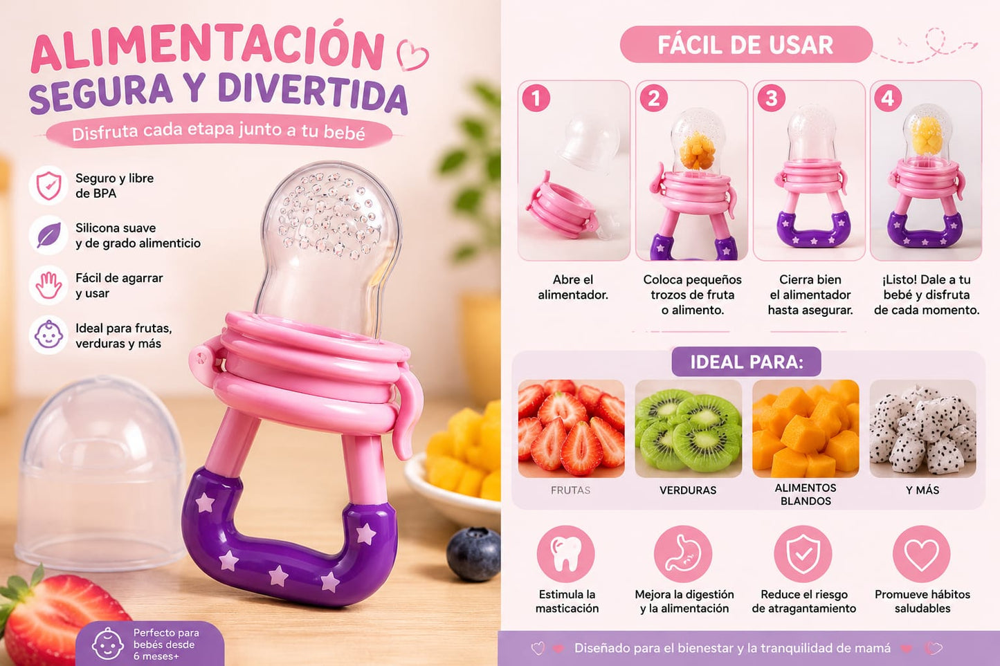 Alimentador para Bebés de Silicona – Dispensador de Frutas X6UNDS