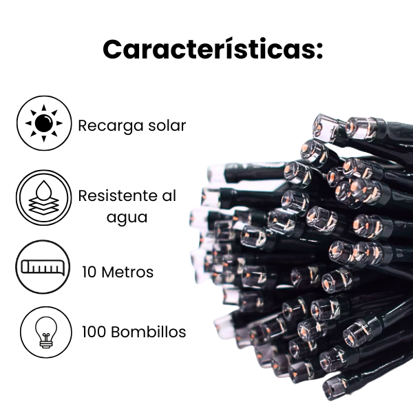 LUZ SOLAR NAVIDEÑA 10 M -100 BOMBILLOS X 6 UNDS - OMC-075