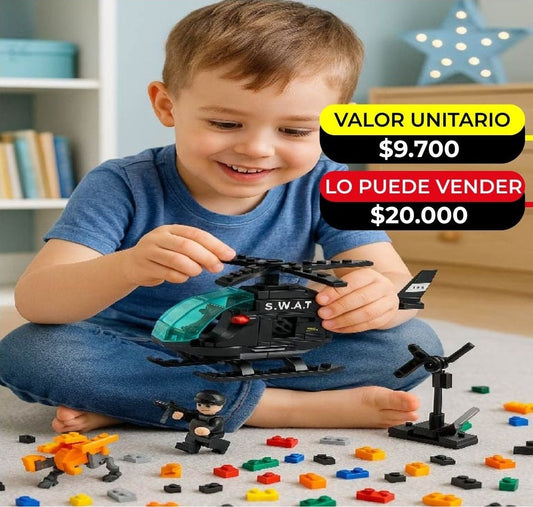 BLOQUES DE CONSTRUCCION HELICOPTERO DE POLICIA  X 6 UNDS - 8627