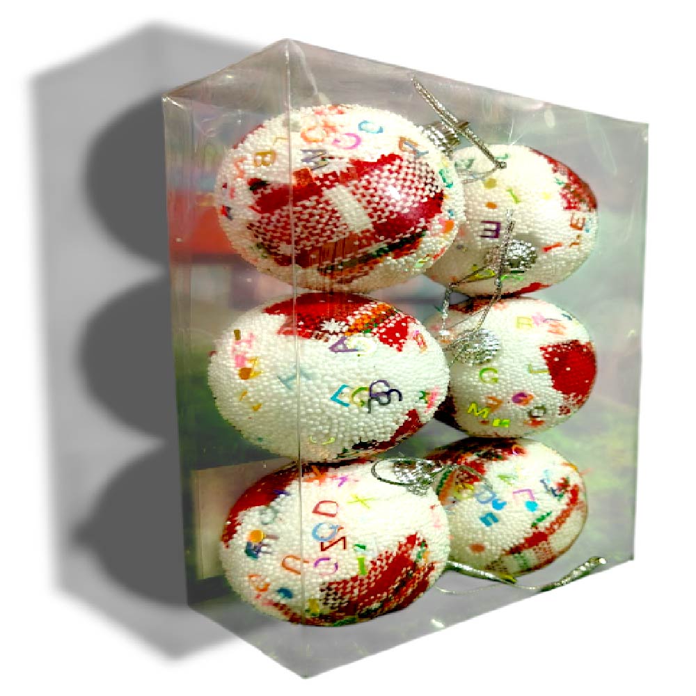 SET POR 6 BOLAS NAVIDEÑAS ROJAS CON BLANCO X6UNDS - POC-2027