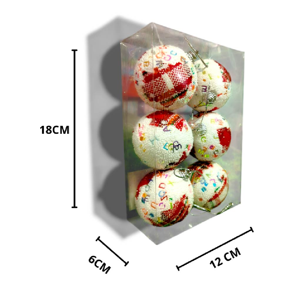 SET POR 6 BOLAS NAVIDEÑAS ROJAS CON BLANCO X6UNDS - POC-2027