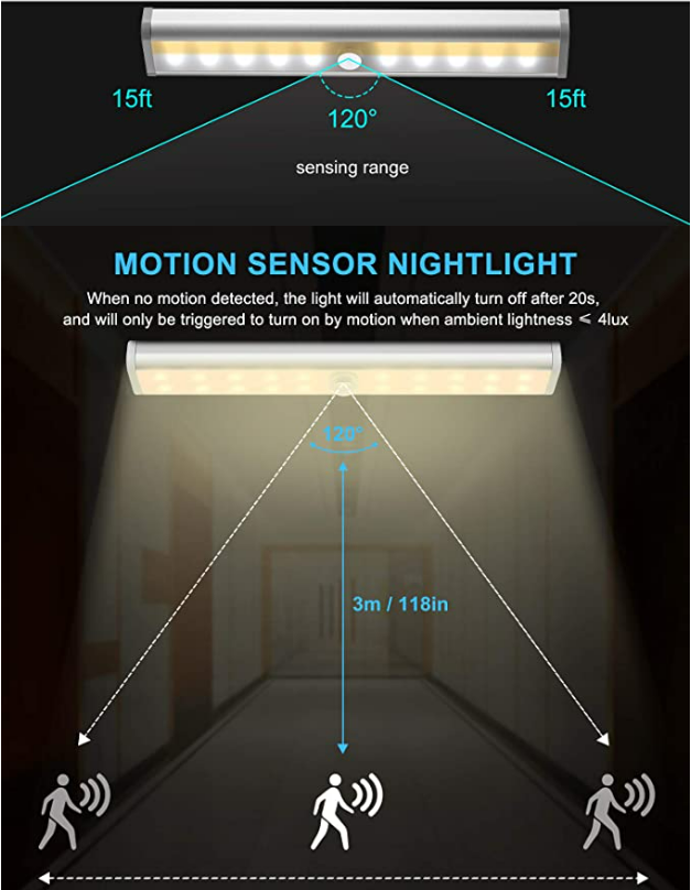 6 LÁMPARA LUZ LED CON SENSOR DE MOVIMIENTO RECARGABLE USB ( OMC-524 )