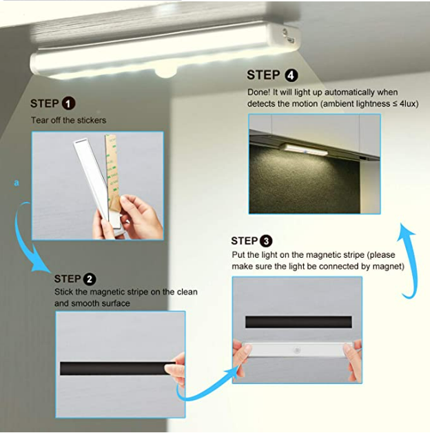 6 LÁMPARA LUZ LED CON SENSOR DE MOVIMIENTO RECARGABLE USB ( OMC-524 )