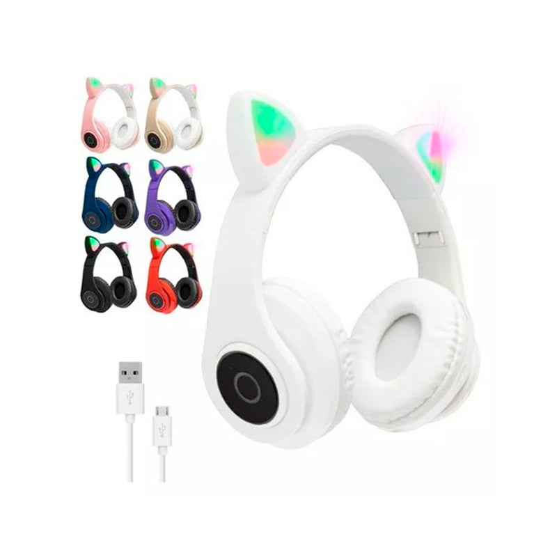 6 Diademas Niñas Audifonos Bluetooth Orejas Gato Luz Rgb OMC-283