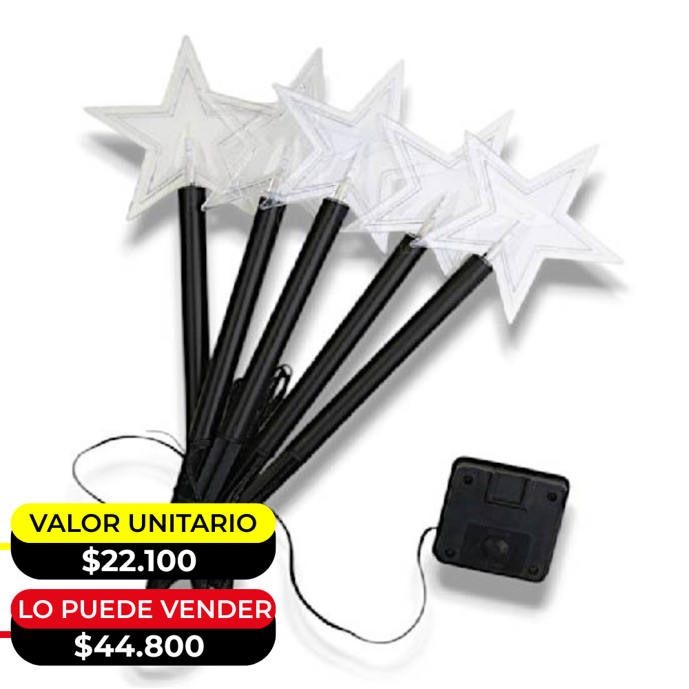 SET 5 ESTRELLAS CON ESTACA Y PANEL SOLAR X 6 UNDS - OMC- 082
