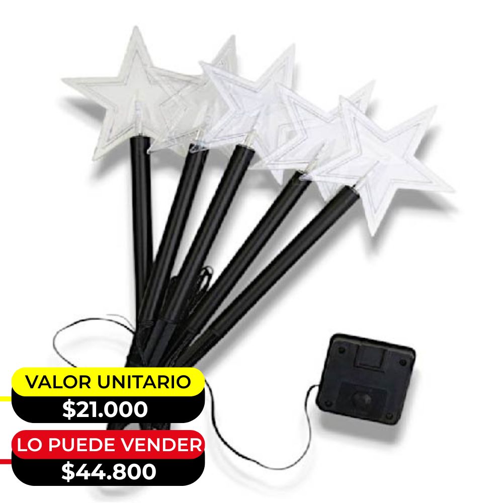 SET 5 ESTRELLAS CON ESTACA Y PANEL SOLAR X 6 UNDS - OMC- 082