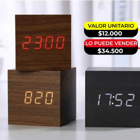 RELOJ DESPERTADOR DE MADERA X6UNDS - OMC-293
