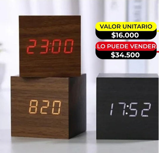 RELOJ DESPERTADOR DE MADERA X6UNDS - OMC-293