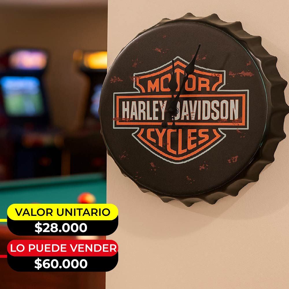 RELOJ DE PARED VINTAGE ESTILO TAPA BOTELLA  METALICO X6UNDS  - OMC-445