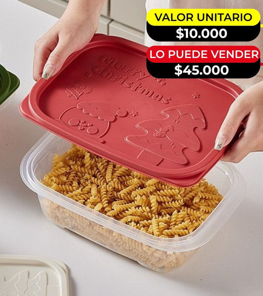 SET POR 3 PORTACOMIDAS CON DISEÑO NAVIDEÑO X6UNDS - OMC-648
