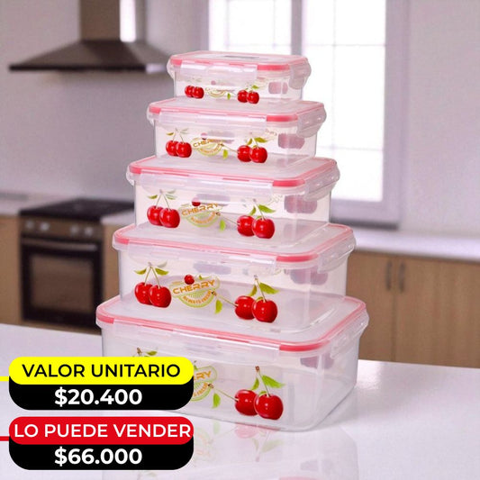 KIT DE 5 RECIPIENTES PORTA COMIDA X6UNDS   -OMC-650