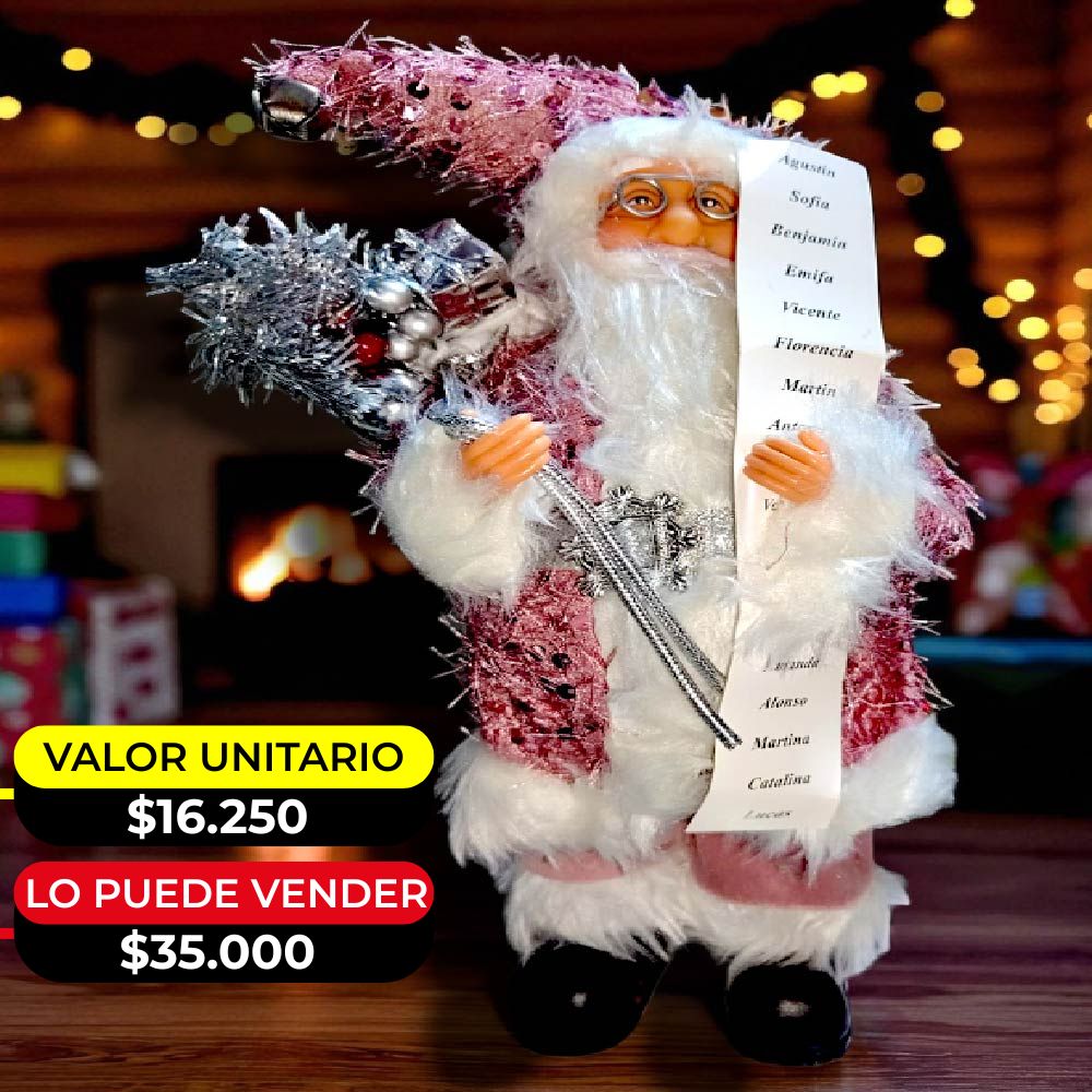 PAPA NOEL CON TRAJE ROSA 30CM X6UNDS - POC-2005