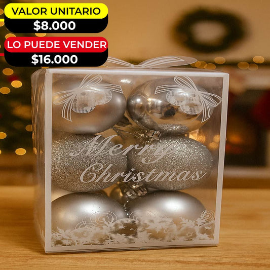 SET X12 BOLAS NAVIDEÑAS PLATEADAS X6UNDS - POC-2007