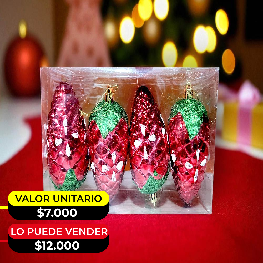 SET X4  PIÑAS DE PINO NAVIDEÑAS X6UNDS - POC-2028