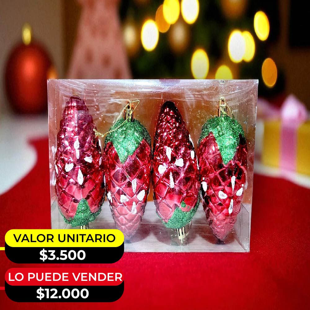 SET X4  PIÑAS DE PINO NAVIDEÑAS X6UNDS - POC-2028