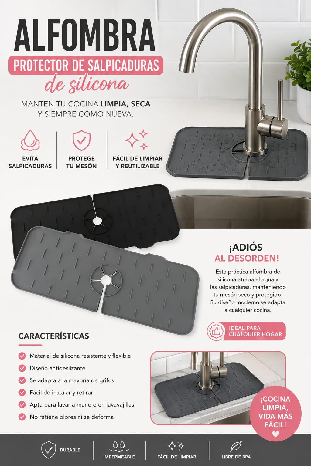 Alfombra Protectora de Salpicaduras para Grifo en Silicona X 6UNDS  POC-13397