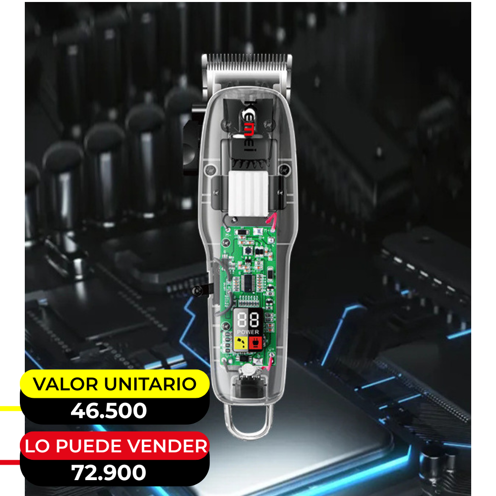 MAQUINA CORTADORA PARA CABELLO KEMEI TRANSPARENTE X6UNDS- OMC-484
